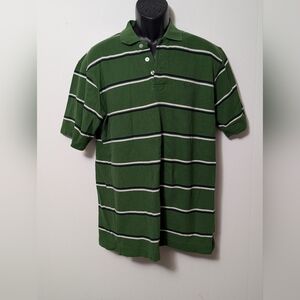 Men's Vintage KANI GOLD Polo Striped Shirt Size Large Green Black White